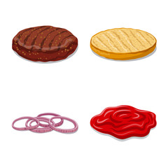 Isolated object of burger and sandwich symbol. Set of burger and slice stock vector illustration.