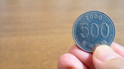 Close up the 500 Korean Won Coin
