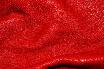 Texture of red leather rumpled