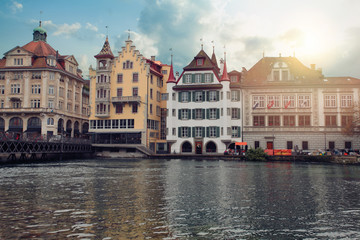 Naklejka premium Image of Lucerne, Switzerland during twilight hour.