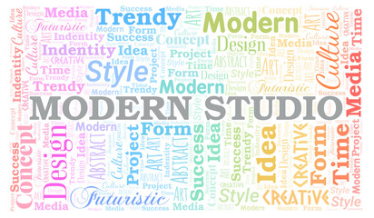 Modern Studio word cloud. Wordcloud made with text only.