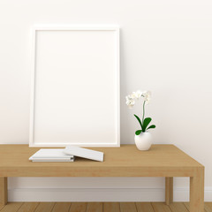 blank photo frame for mockup in modern living room, 3D render, 3D illustration