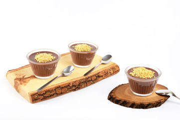 Chocolate puddings on wood plate