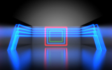 futuristic abstract background. room with neon light. 3d abstract background