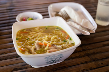 Filipino hot noodle soup on the table