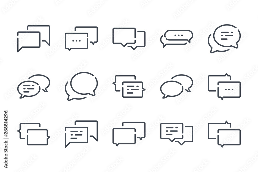 Poster chat bubble and message line icons. vector linear icon set.