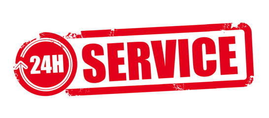 24h service - roter Stempel auf weißem Hintergrund