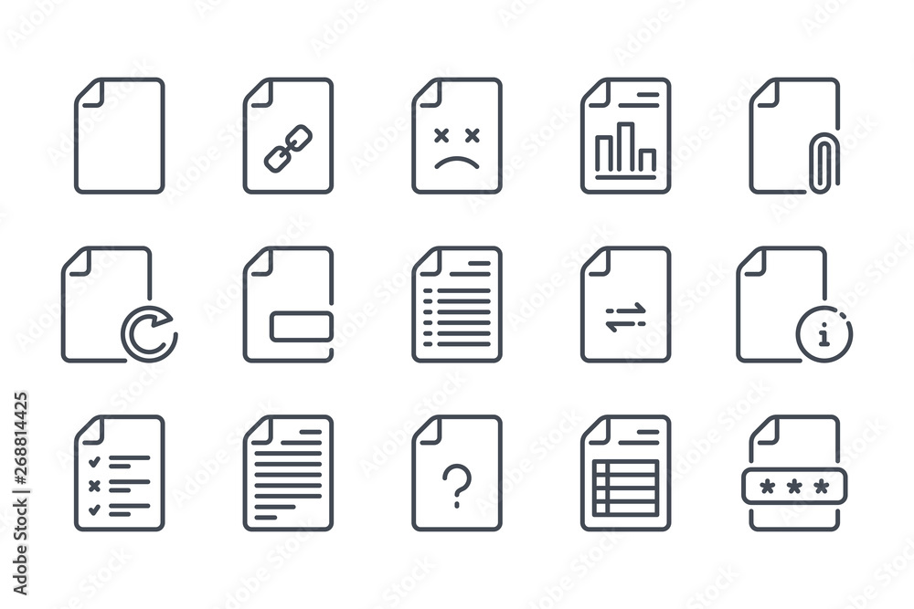 Poster docs and files related line icons. document vector linear icon set.