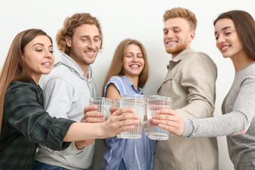 People drinking water on white background