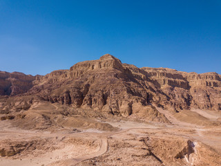 Aerial image above dry Desert ground.