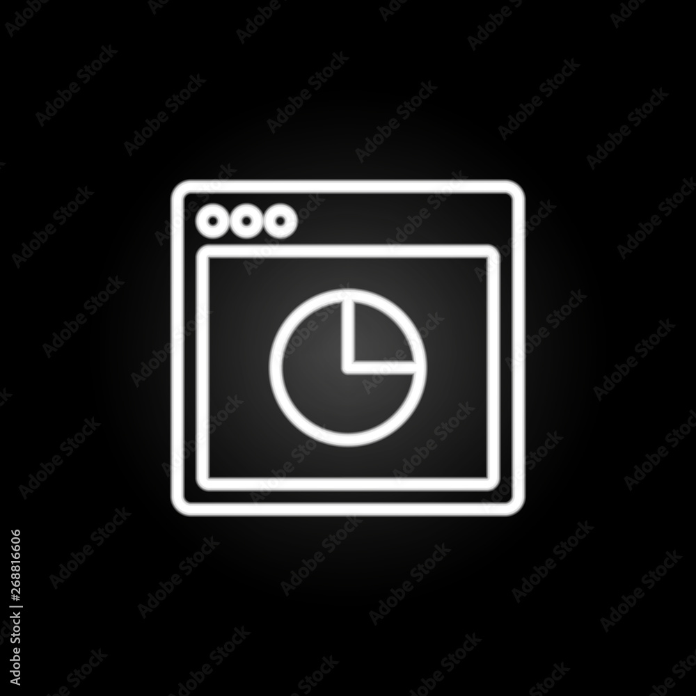 Poster browser chart pie webpage neon icon. elements of browser set. simple icon for websites, web design, 