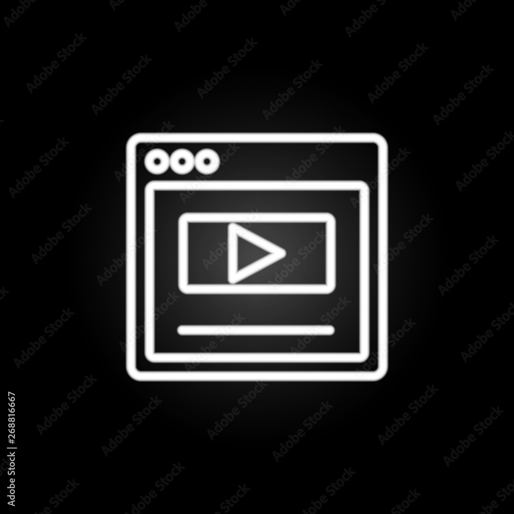 Poster browser video webpage neon icon. elements of browser set. simple icon for websites, web design, mobi