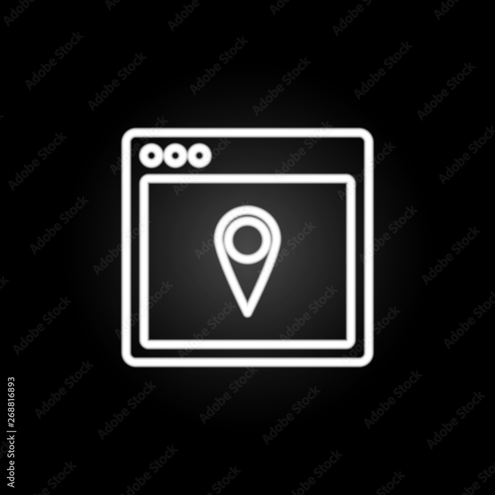 Poster browser location webpage neon icon. elements of browser set. simple icon for websites, web design, m