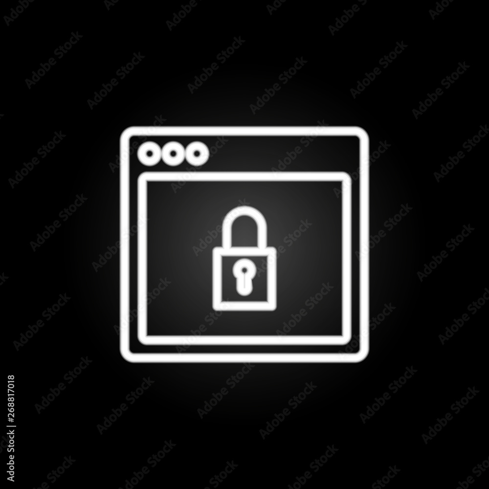 Poster browser lock webpage neon icon. elements of browser set. simple icon for websites, web design, mobil