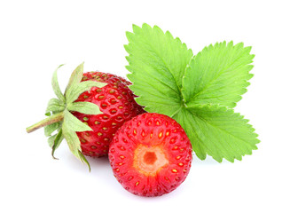 Natural homemade strawberry with strawberry leaves.
