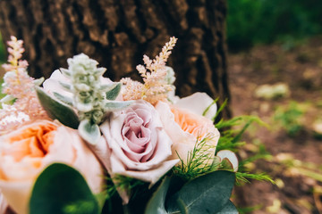 wedding bouquet with peony rose. bouquet with roses, peonies and eucalyptus.