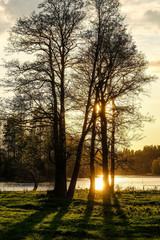 Fototapeta premium landscape with the image of the sunset over the lake Valdai