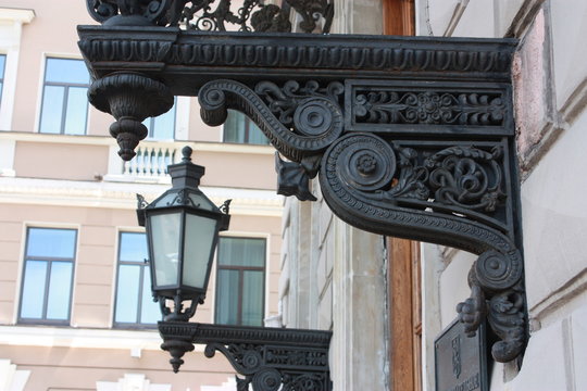 fragments of old metal street lamp decoration  