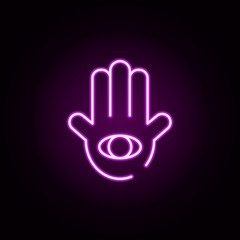 Fototapeta premium Hamsa hand neon icon. Elements of hannukah set. Simple icon for websites, web design, mobile app, info graphics
