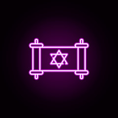 torah 08 neon icon. Elements of hannukah set. Simple icon for websites, web design, mobile app, info graphics