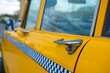 Moscow, Russia - May, 6, 2019: taxi in a center of Moscow, Russia