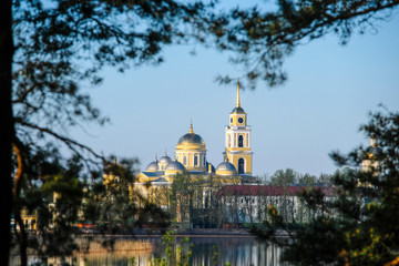 Fototapeta na wymiar Svetlitsa, Russia - May, 20, 2019: Nilo Stolobenskyi monastery in Svetlitsa, Russia on Seliger lake