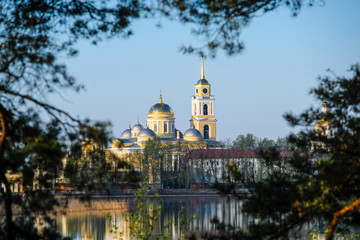 Fototapeta na wymiar Svetlitsa, Russia - May, 20, 2019: Nilo Stolobenskyi monastery in Svetlitsa, Russia on Seliger lake