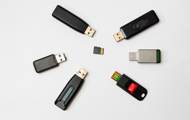 usb flash memory sticks on white background