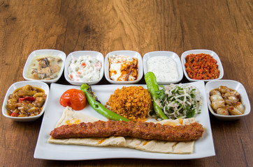 Turkish Adana Kebab and Turkish Appetizers