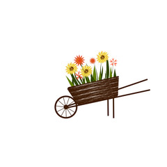  wooden cart with flowers on a white background