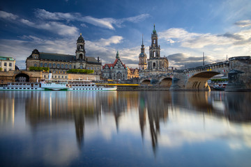 Dresden, Germany. Cityscape image of Dresden, Germany with reflection of the city in the Elbe river, during sunset.