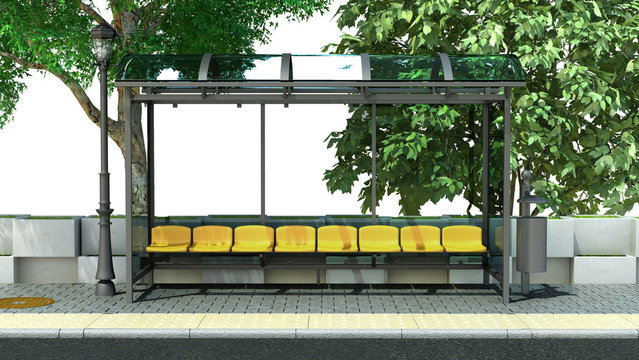 street background bench on the sidewalk 3d render image