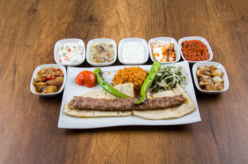 Turkish Urfa Kebab and Turkish Appetizers