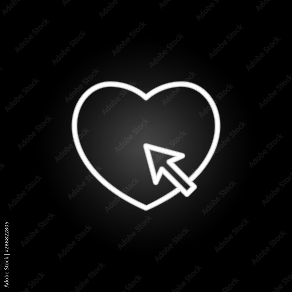 Poster heart click with mouse arrow pointer neon icon. elements of heartbeat set. simple icon for websites,