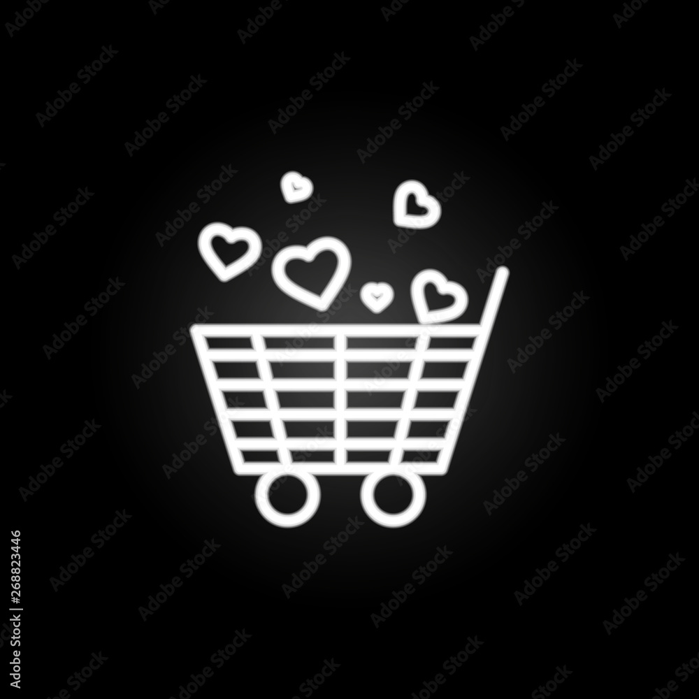 Poster shopping cart with heart neon icon. elements of heartbeat set. simple icon for websites, web design,