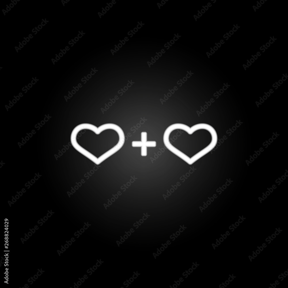 Poster valentines sum of hearts neon icon. elements of heartbeat set. simple icon for websites, web design,