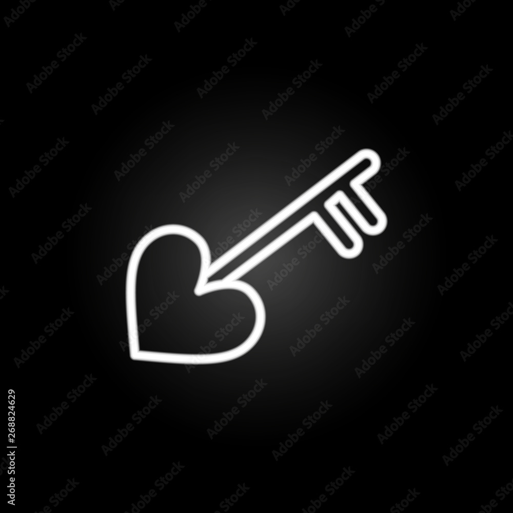 Poster key with heart neon icon. elements of heartbeat set. simple icon for websites, web design, mobile ap