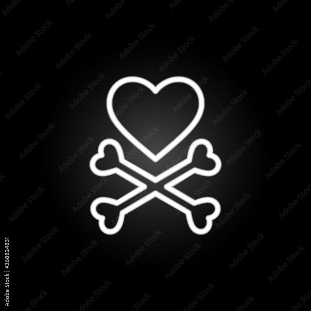 Poster heart and bones cross neon icon. elements of heartbeat set. simple icon for websites, web design, mo