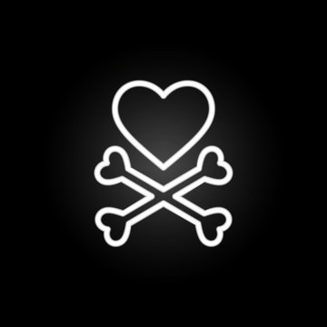 Heart And Bones Cross Neon Icon. Elements Of Heartbeat Set. Simple Icon For Websites, Web Design, Mobile App, Info Graphics