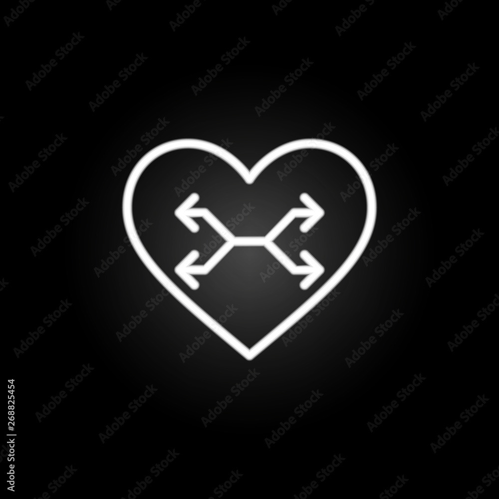 Poster heart shuffle button neon icon. elements of heartbeat set. simple icon for websites, web design, mob