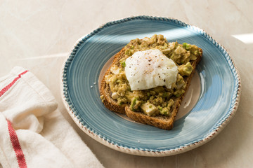 Poached Egg with Avocado Toast for Breakfast.