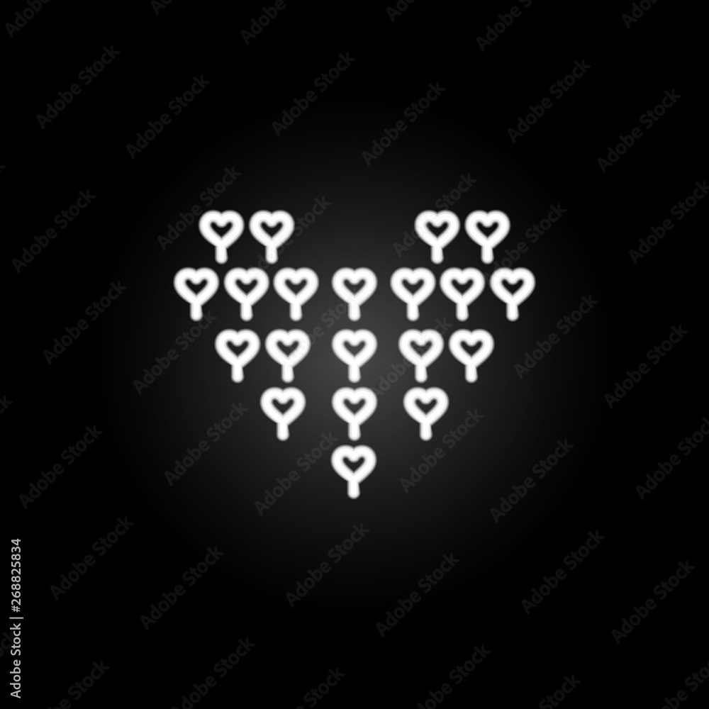 Poster heart balloon of multiple heart neon icon. elements of heartbeat set. simple icon for websites, web 