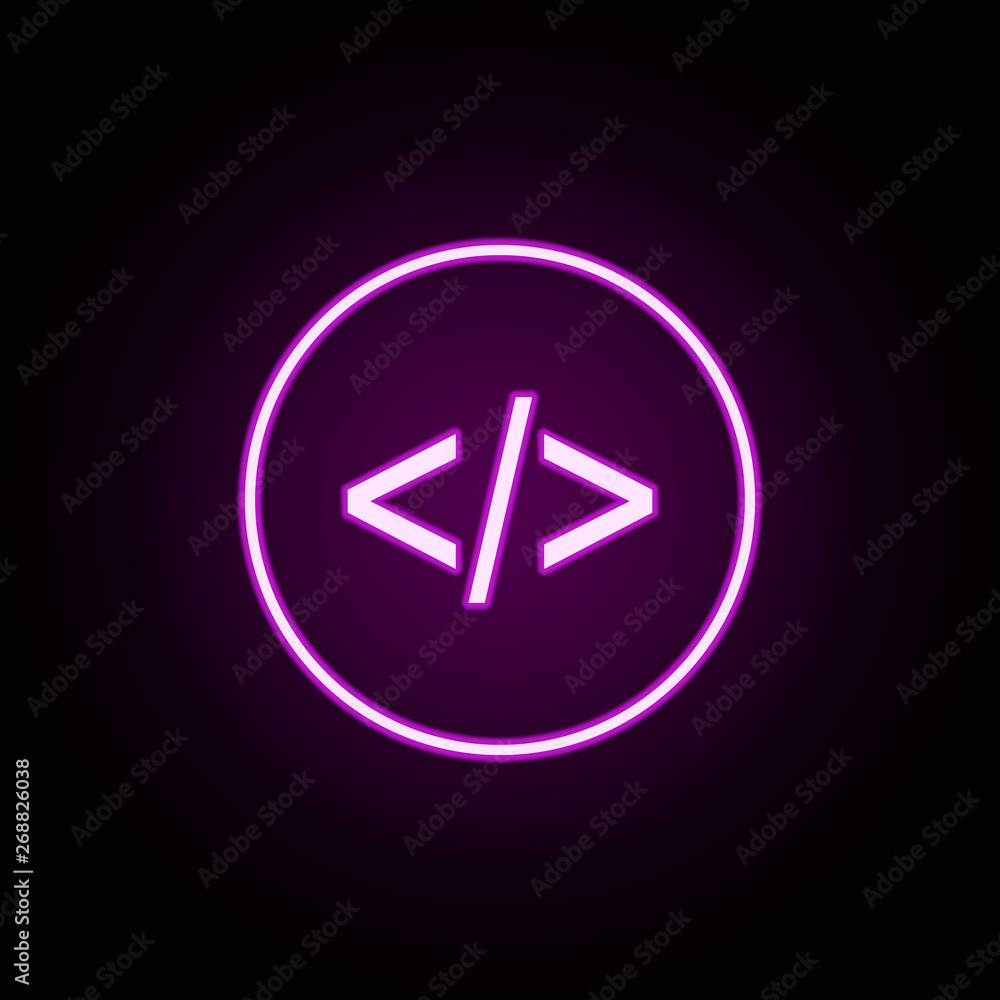 Poster coding neon icon. elements of online and web set. simple icon for websites, web design, mobile app, 