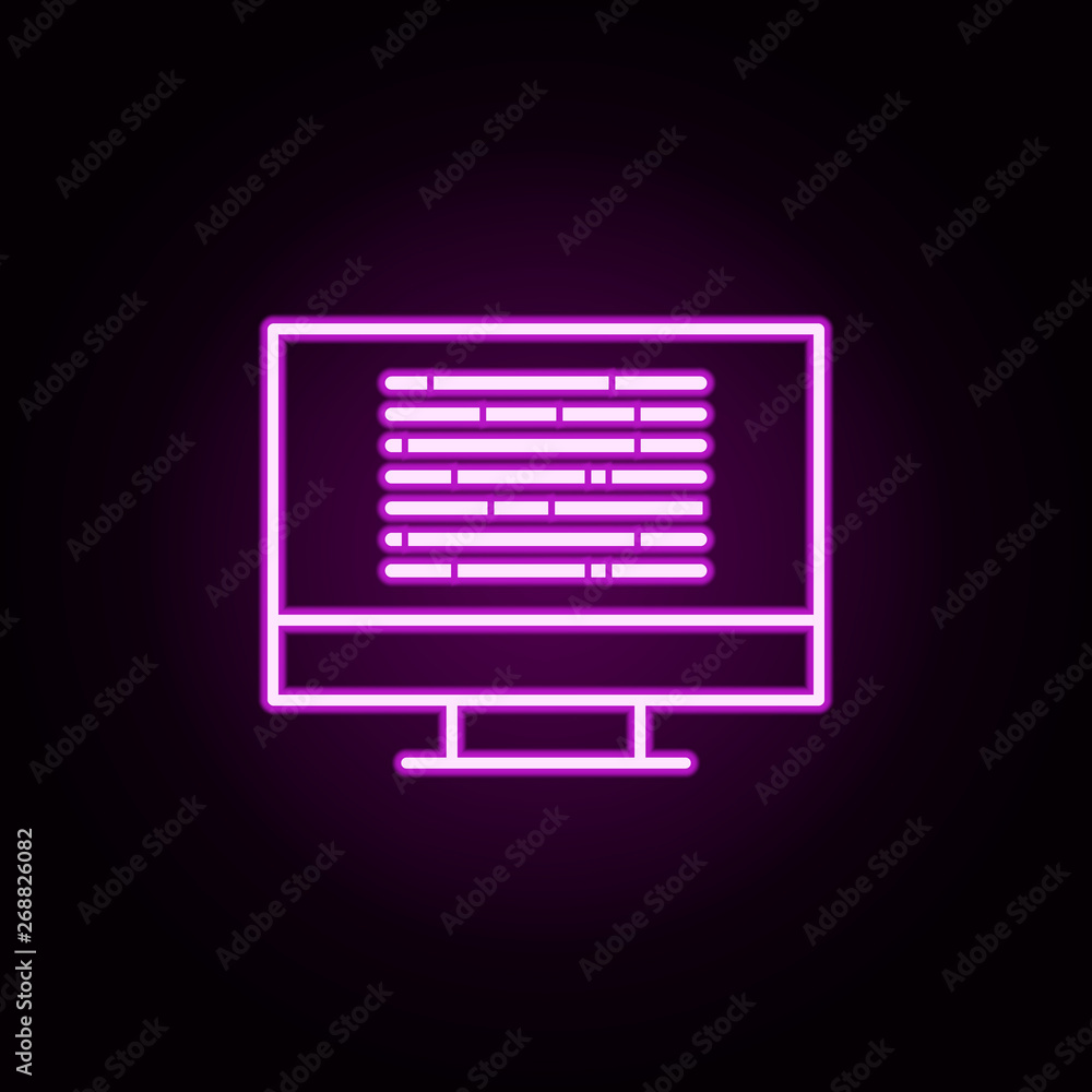 Poster monitor coding neon icon. elements of online and web set. simple icon for websites, web design, mobi