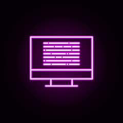 monitor coding neon icon. Elements of online and web set. Simple icon for websites, web design, mobile app, info graphics