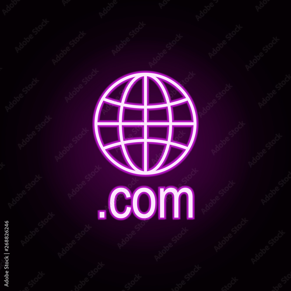 Poster domain com neon icon. elements of online and web set. simple icon for websites, web design, mobile a