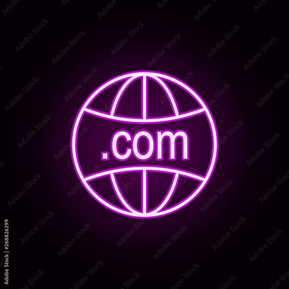 Poster domain com neon icon. elements of online and web set. simple icon for websites, web design, mobile a
