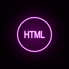 Fototapeta na wymiar HTML neon icon. Elements of online and web set. Simple icon for websites, web design, mobile app, info graphics