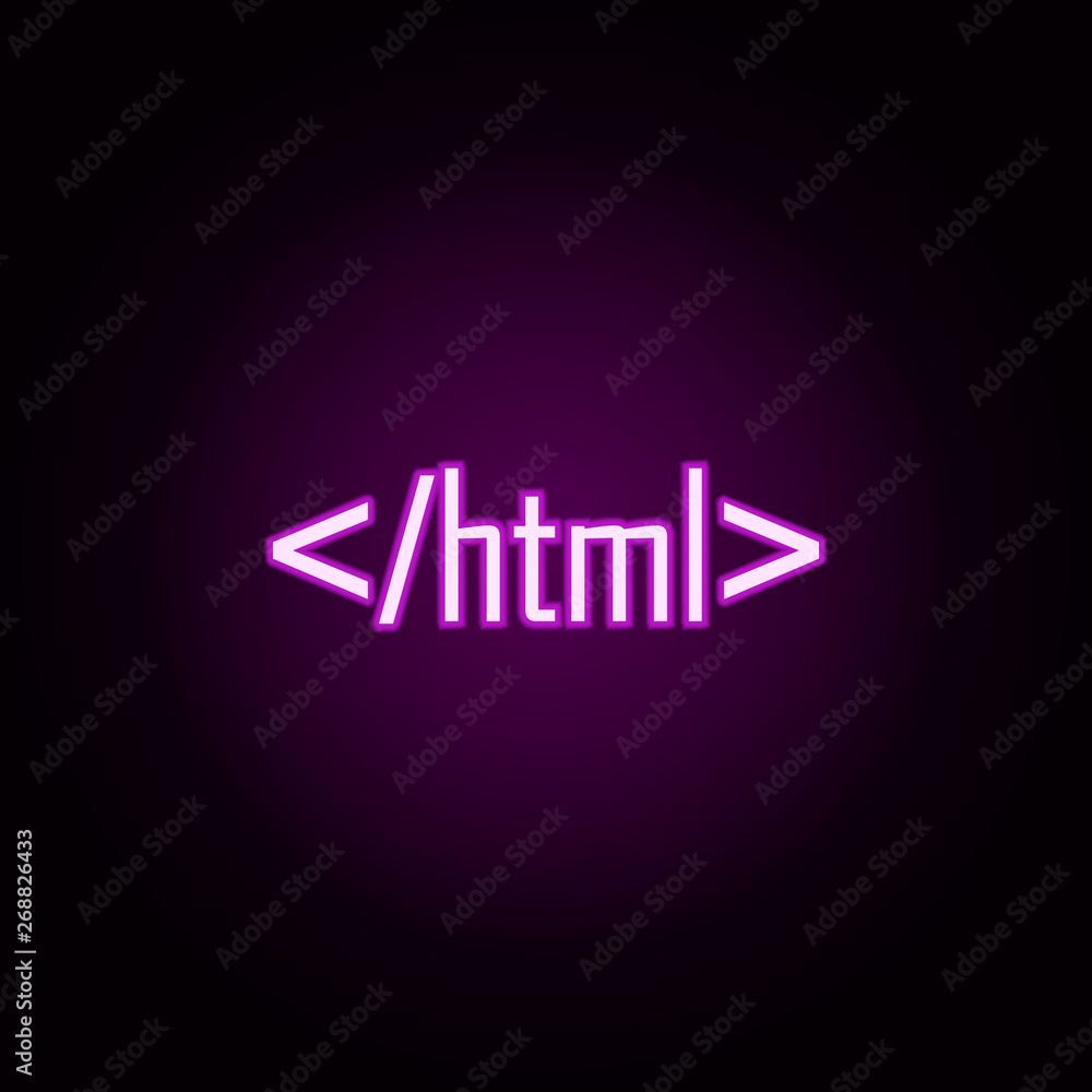Poster html code neon icon. elements of online and web set. simple icon for websites, web design, mobile ap