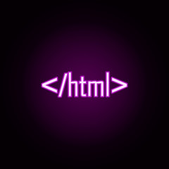 html code neon icon. Elements of online and web set. Simple icon for websites, web design, mobile app, info graphics